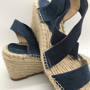 Adrienne Vittadini Denim Strap Hemp Wedge Shoes
